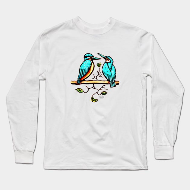 Kingfisher couple in color Long Sleeve T-Shirt by mnutz